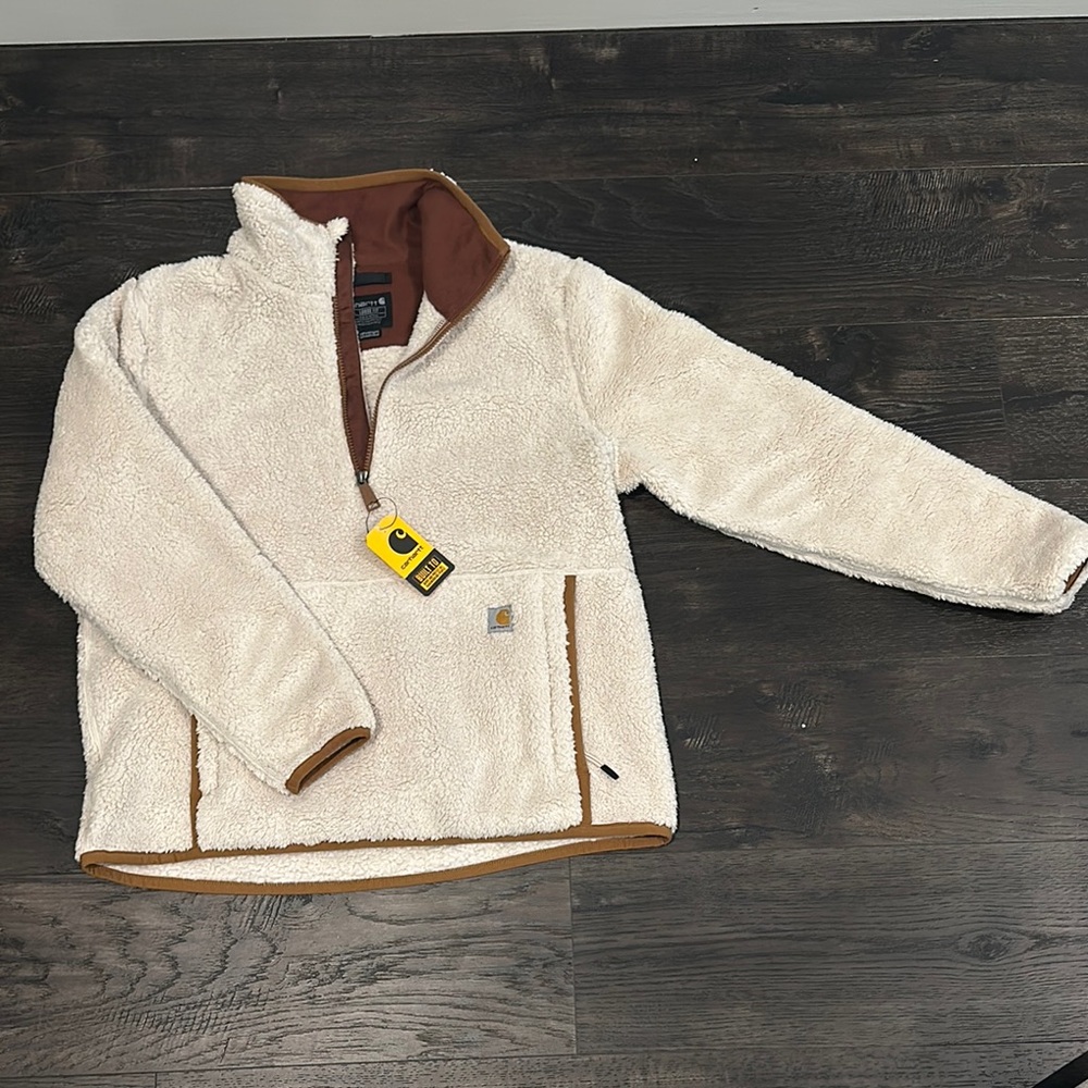 Carhartt Cream and Brown Fleece Sweatshirt